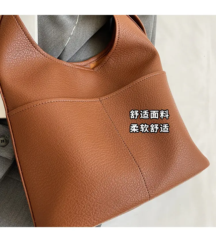 Women Large Capacity Shoulder Bag Brown Leather Winter Autumn — feature 3