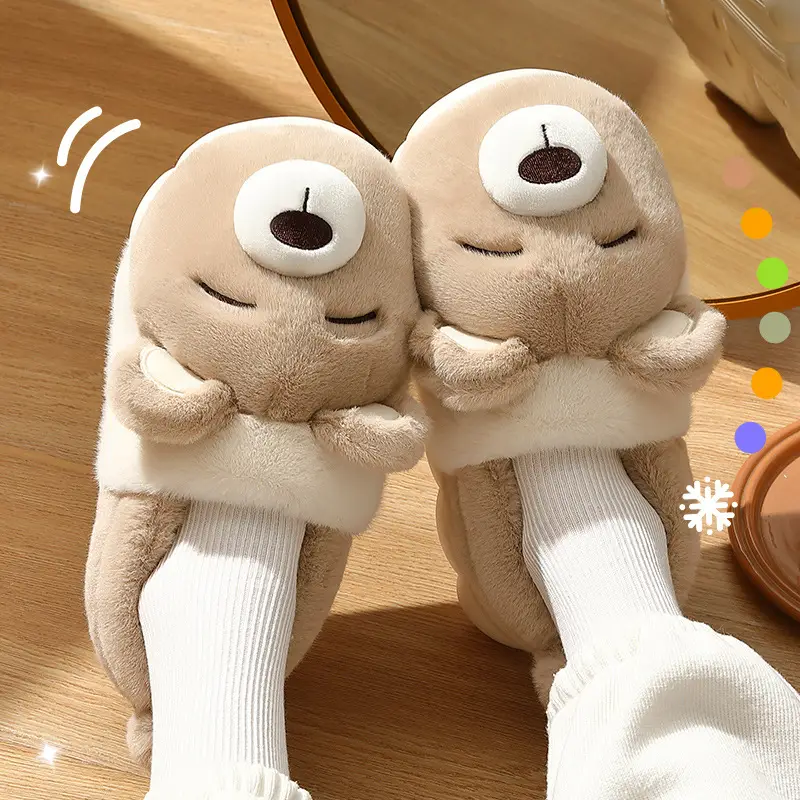 Cute Cartoon Cotton Slippers for Women in Winter, Non-Slip Thick-Soled Indoor Home Plush Warm Cotton Shoes for Men in Winter - Image 7