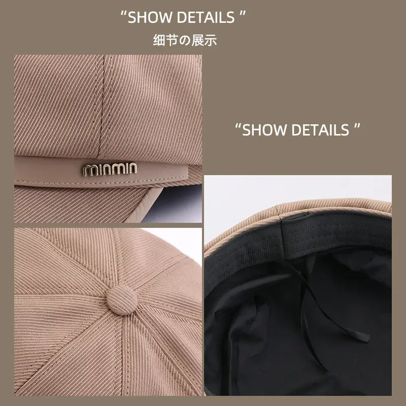 Women Black Beige Winter Sun Cap with Brand Logo - Image 5