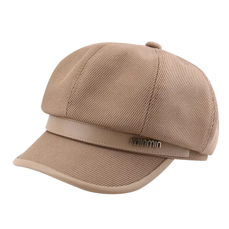 Women Black Beige Winter Sun Cap with Brand Logo - Image 6