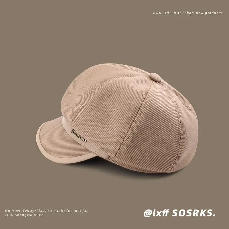 Women Black Beige Winter Sun Cap with Brand Logo — feature 10