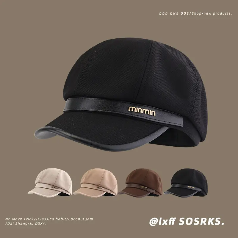Women Black Beige Winter Sun Cap with Brand Logo — feature 2
