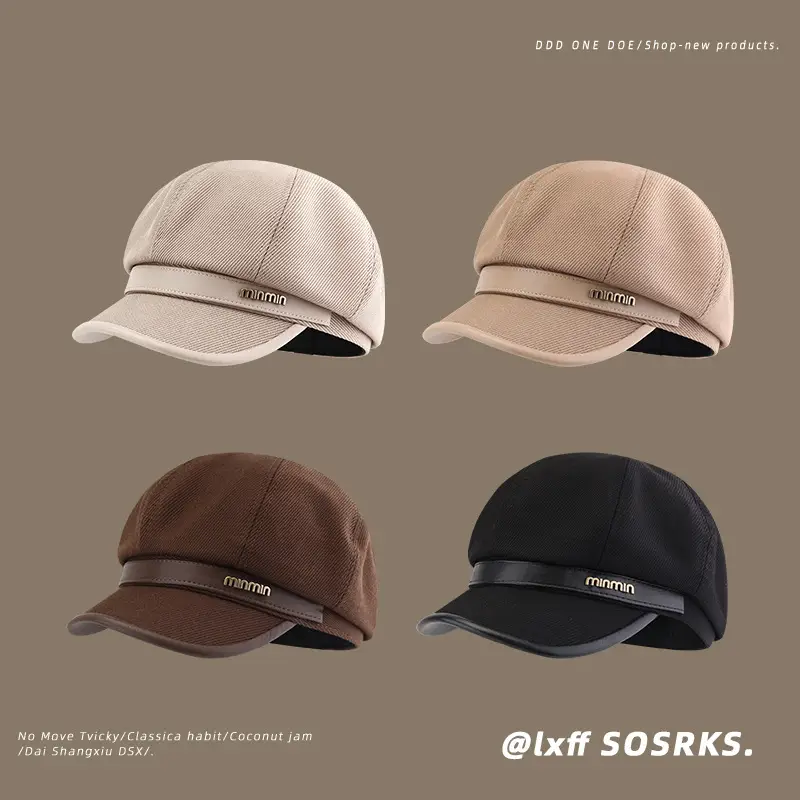 Women Black Beige Winter Sun Cap with Brand Logo — feature 3