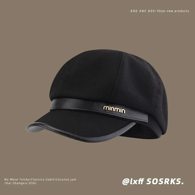 Women Black Beige Winter Sun Cap with Brand Logo — feature 4
