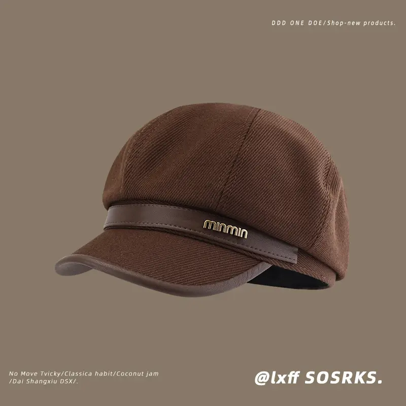 Women Black Beige Winter Sun Cap with Brand Logo — feature 5