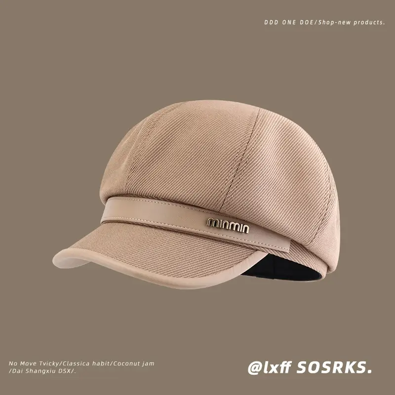 Women Black Beige Winter Sun Cap with Brand Logo — feature 6