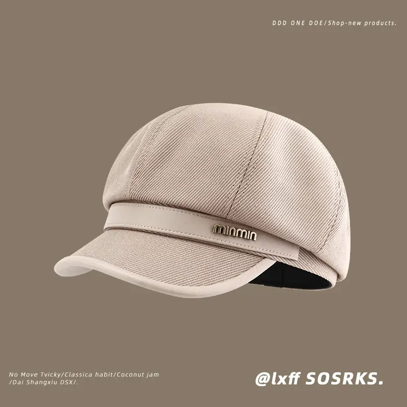 Women Black Beige Winter Sun Cap with Brand Logo — feature 7