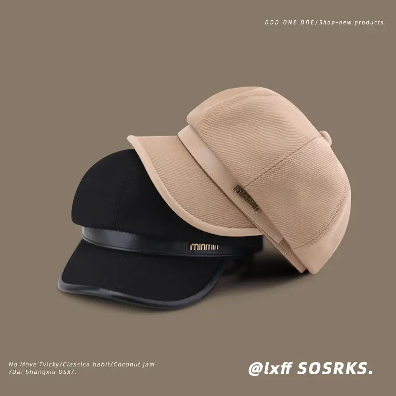 Women Black Beige Winter Sun Cap with Brand Logo — feature 8