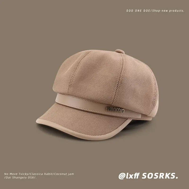 Women Black Beige Winter Sun Cap with Brand Logo — feature 9