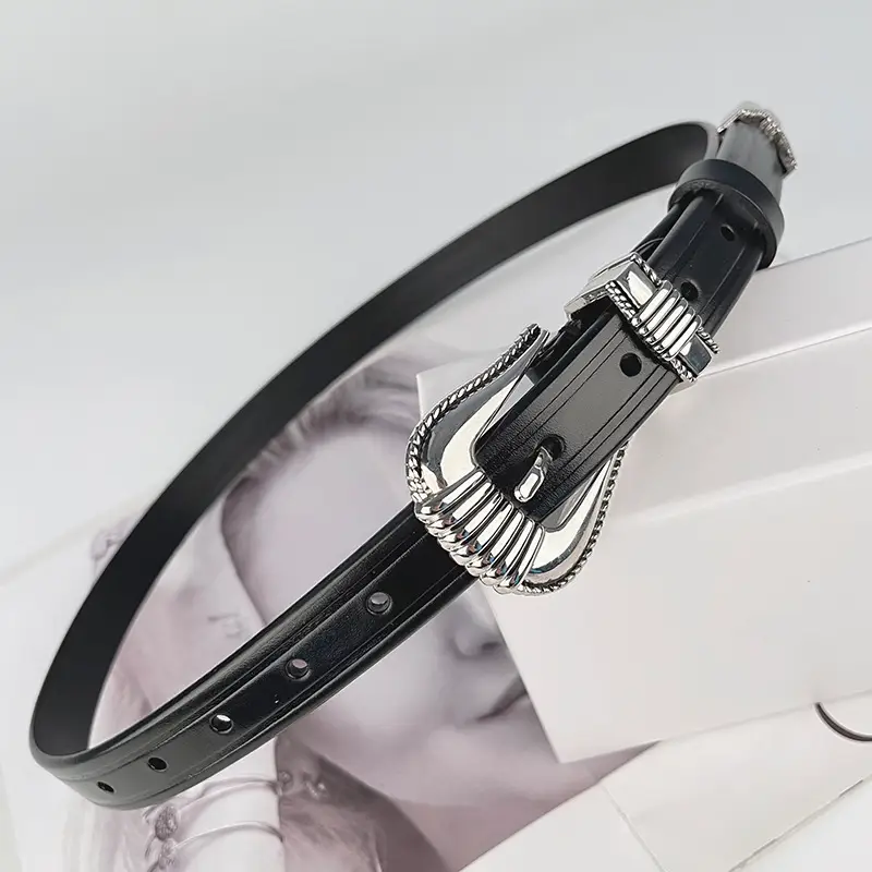 Women's Retro Cowhide Leather Belt Black Casual Pants Jeans - Image 9