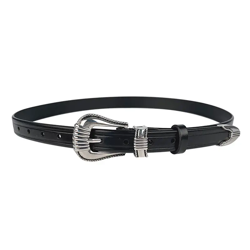 Women's Retro Cowhide Leather Belt Black Casual Pants Jeans - Image 11