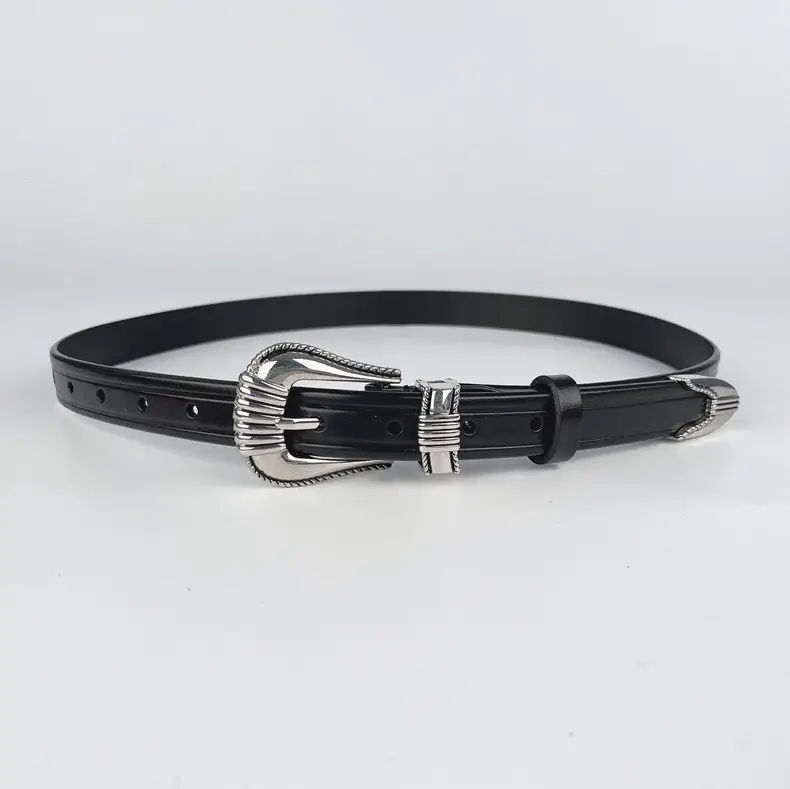 Women's Retro Cowhide Leather Belt Black Casual Pants Jeans — feature 10