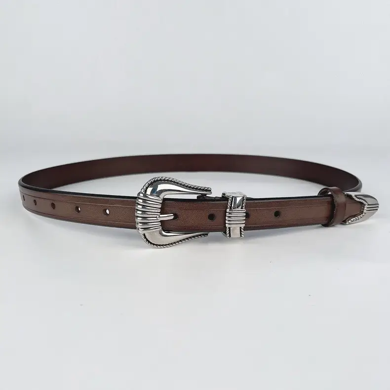Women's Retro Cowhide Leather Belt Black Casual Pants Jeans — feature 9
