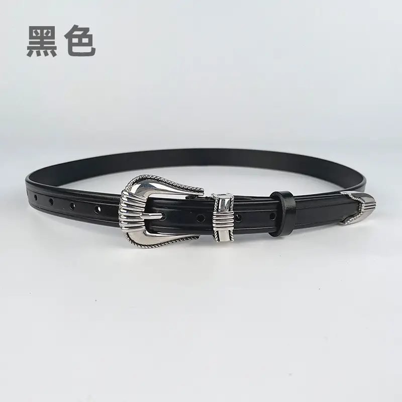 Women's Retro Cowhide Leather Belt Black Casual Pants Jeans