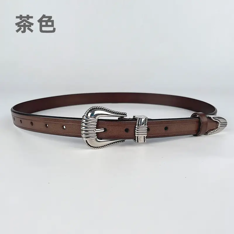 Women's Retro Cowhide Leather Belt Black Casual Pants Jeans - Image 2