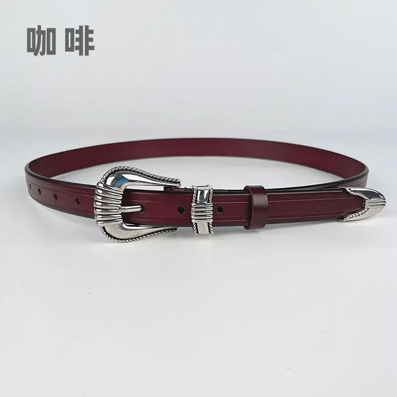 Women's Retro Cowhide Leather Belt Black Casual Pants Jeans - Image 3