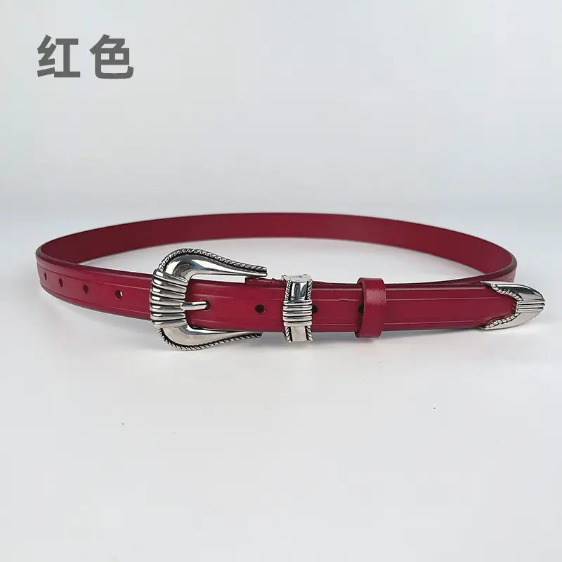Women's Retro Cowhide Leather Belt Black Casual Pants Jeans - Image 4