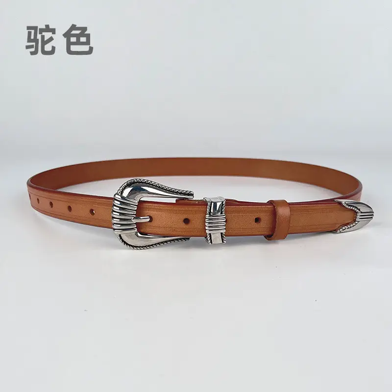 Women's Retro Cowhide Leather Belt Black Casual Pants Jeans - Image 5