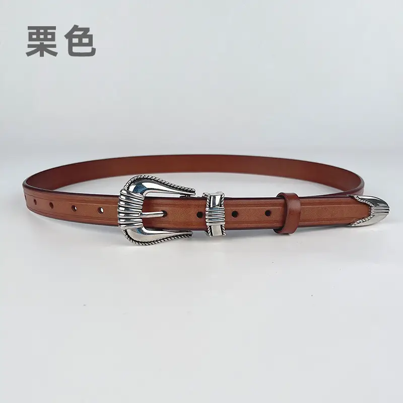Women's Retro Cowhide Leather Belt Black Casual Pants Jeans - Image 6