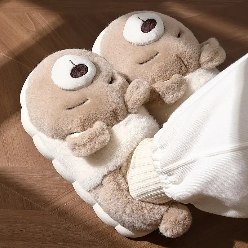 Covered Heel Cotton Slippers Winter Wholesale Female Cute Cartoon Bear Plush Men's Home Household Winter Cotton Shoes Men's Winter - Image 10