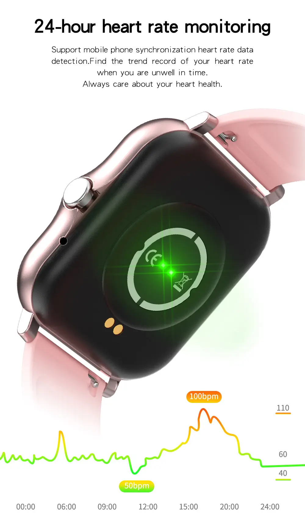 Pink Smart Watch with Heart Rate & BP Display — feature 13
