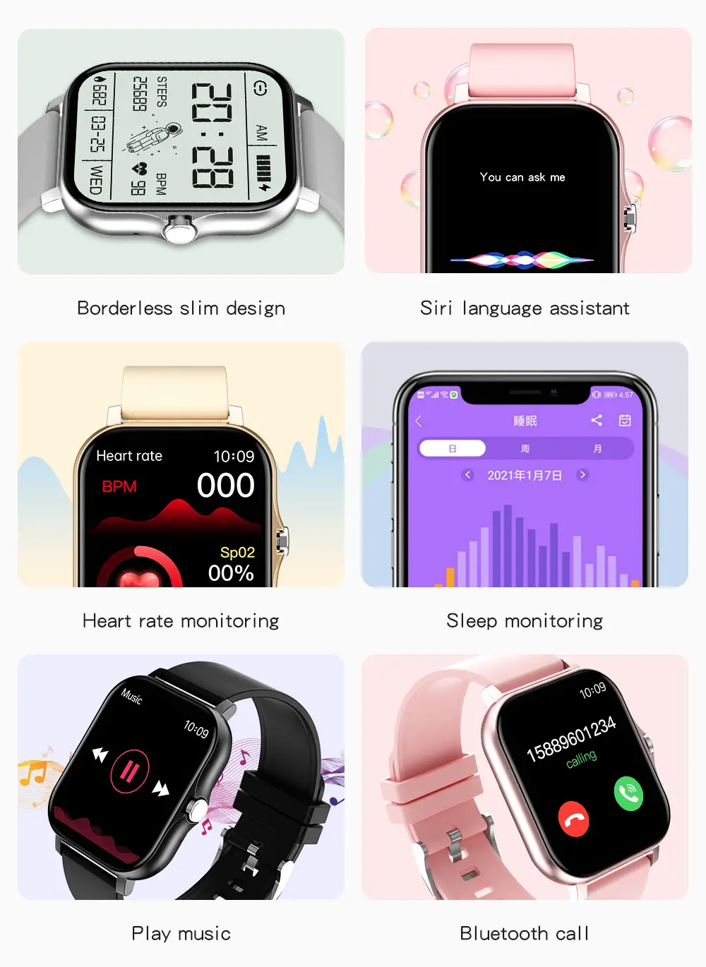 Pink Smart Watch with Heart Rate & BP Display — feature 7