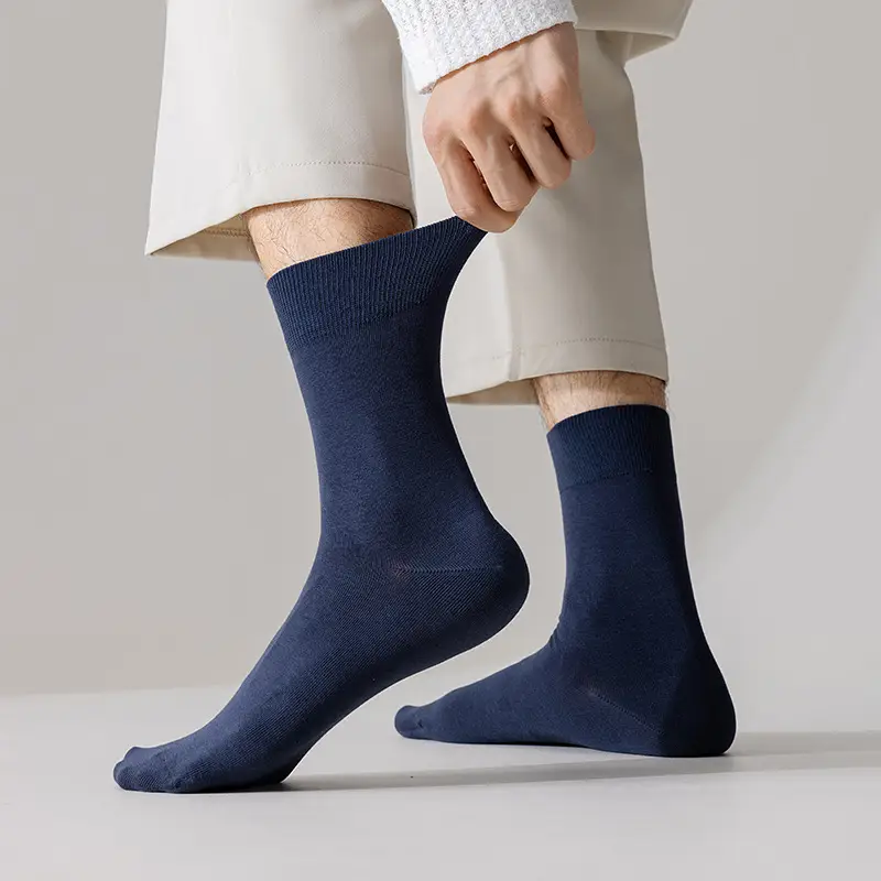 Socks men's autumn and winter solid color mid-tube men's socks boneless stitched long socks all-match casual classic men's business cotton socks