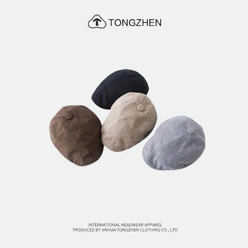 Women Linen Hat Spring Autumn British Beret Forward — feature 3