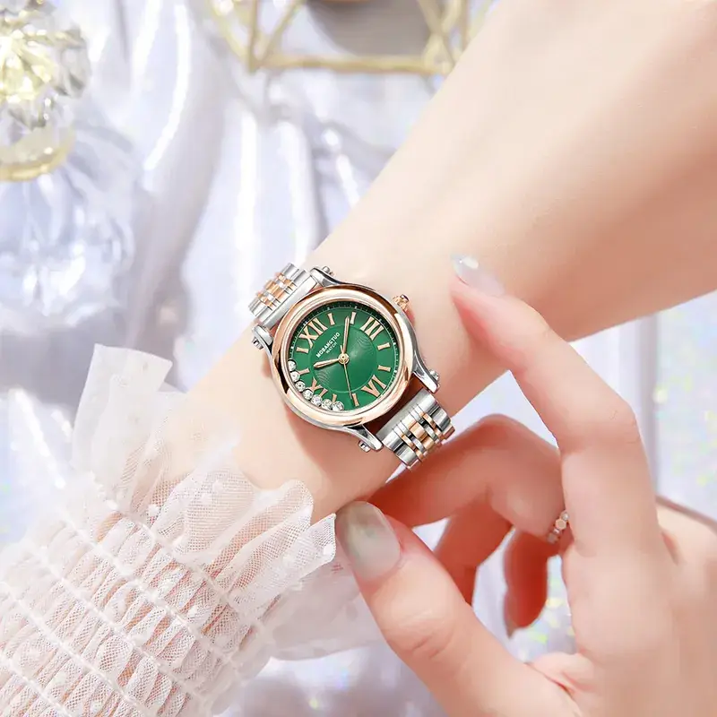 Women's Stainless Steel Roman Quartz Watch with Rhinestone Dial - Image 4