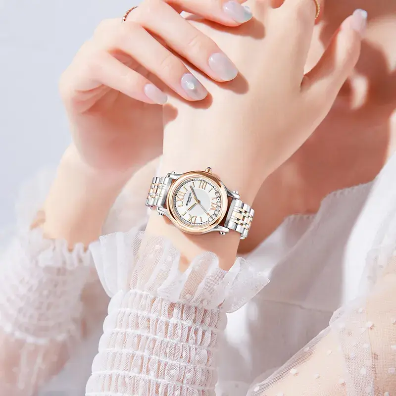 Women's Stainless Steel Roman Quartz Watch with Rhinestone Dial - Image 5