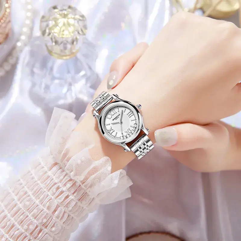 Women's Stainless Steel Roman Quartz Watch with Rhinestone Dial - Image 6