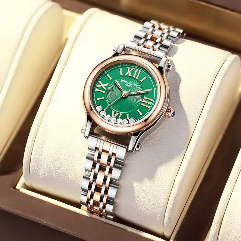Women's Stainless Steel Roman Quartz Watch with Rhinestone Dial - Image 7
