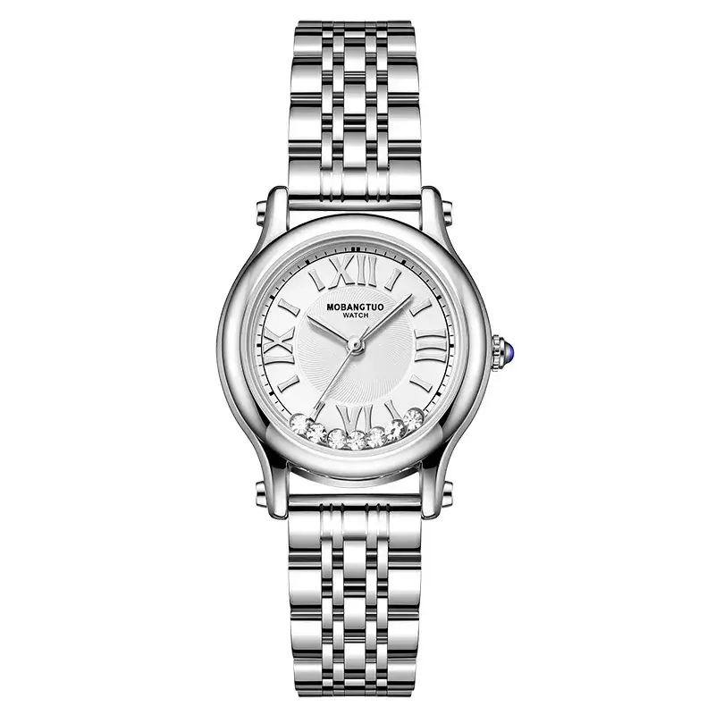 Women's Stainless Steel Roman Quartz Watch with Rhinestone Dial - Image 8