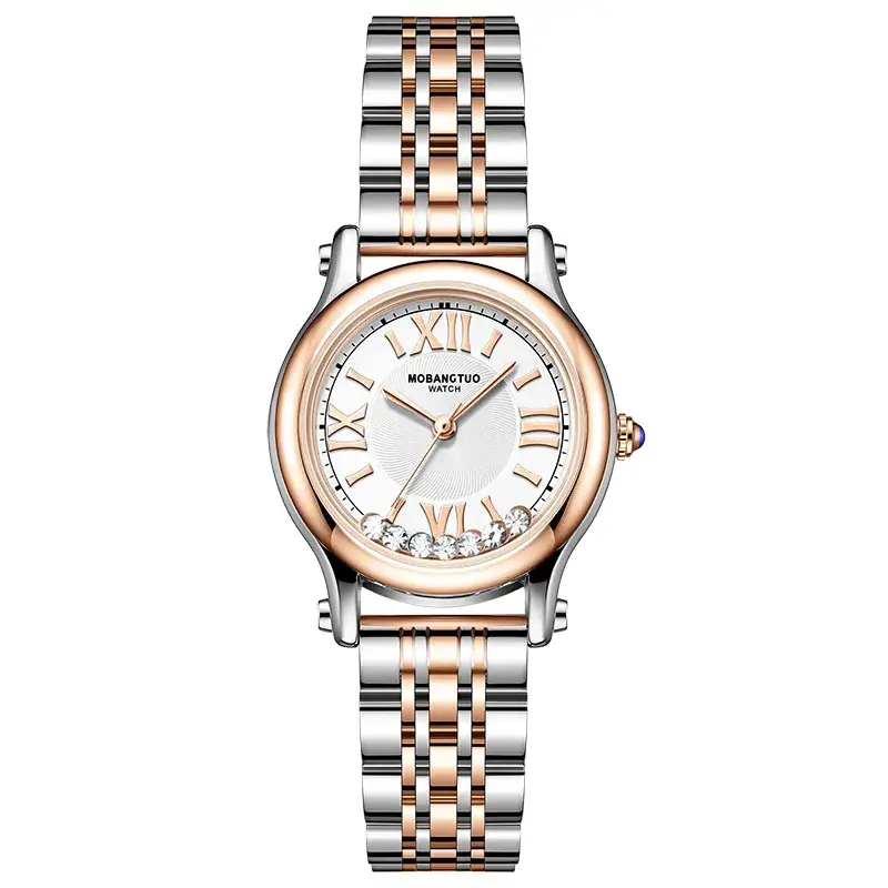 Women's Stainless Steel Roman Quartz Watch with Rhinestone Dial - Image 2