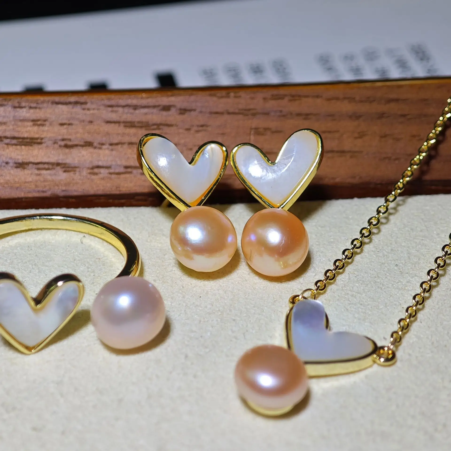 925 Silver Heart Necklace Set with Pearl Drop - Image 9