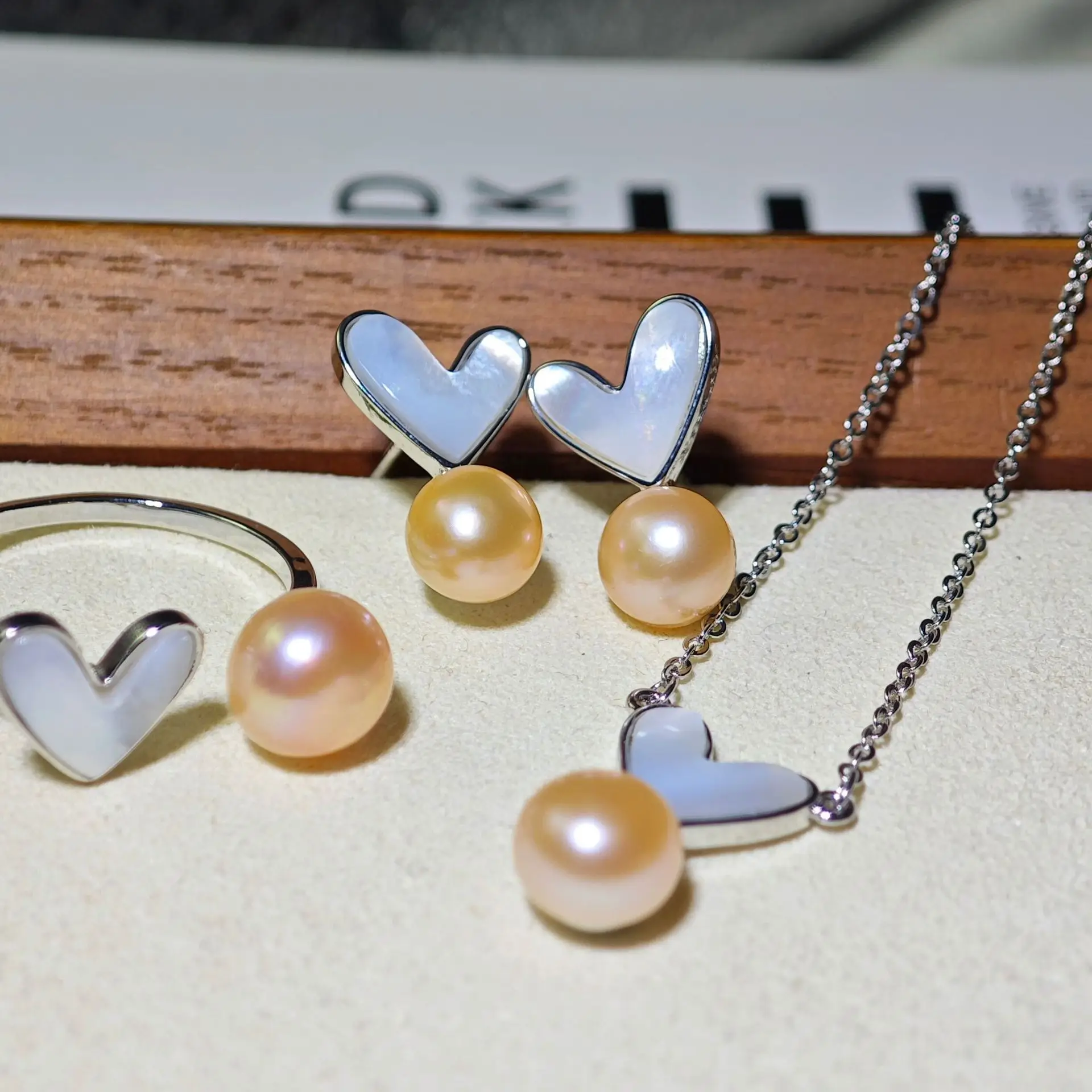 925 Silver Heart Necklace Set with Pearl Drop - Image 10