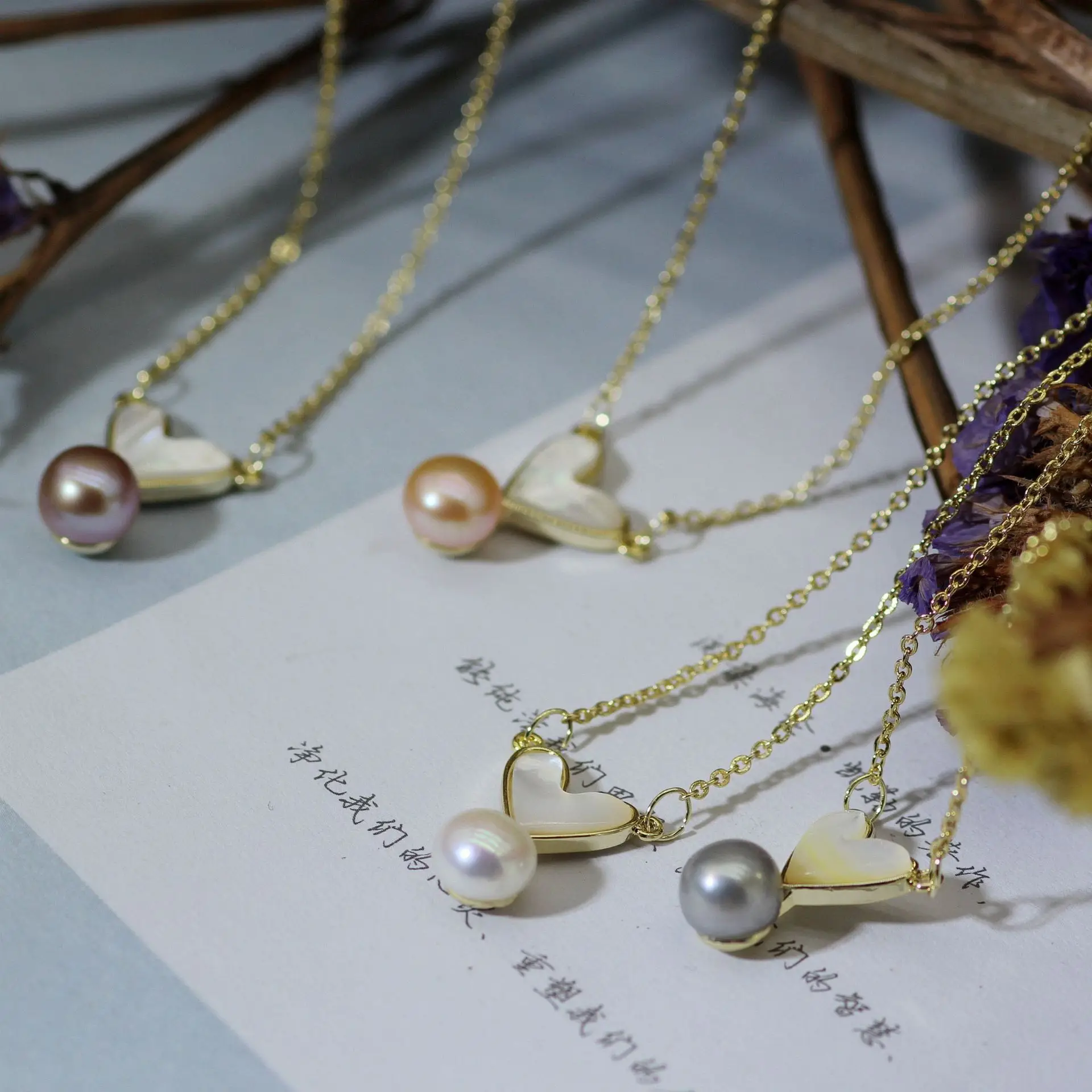 925 Silver Heart Necklace Set with Pearl Drop — feature 16
