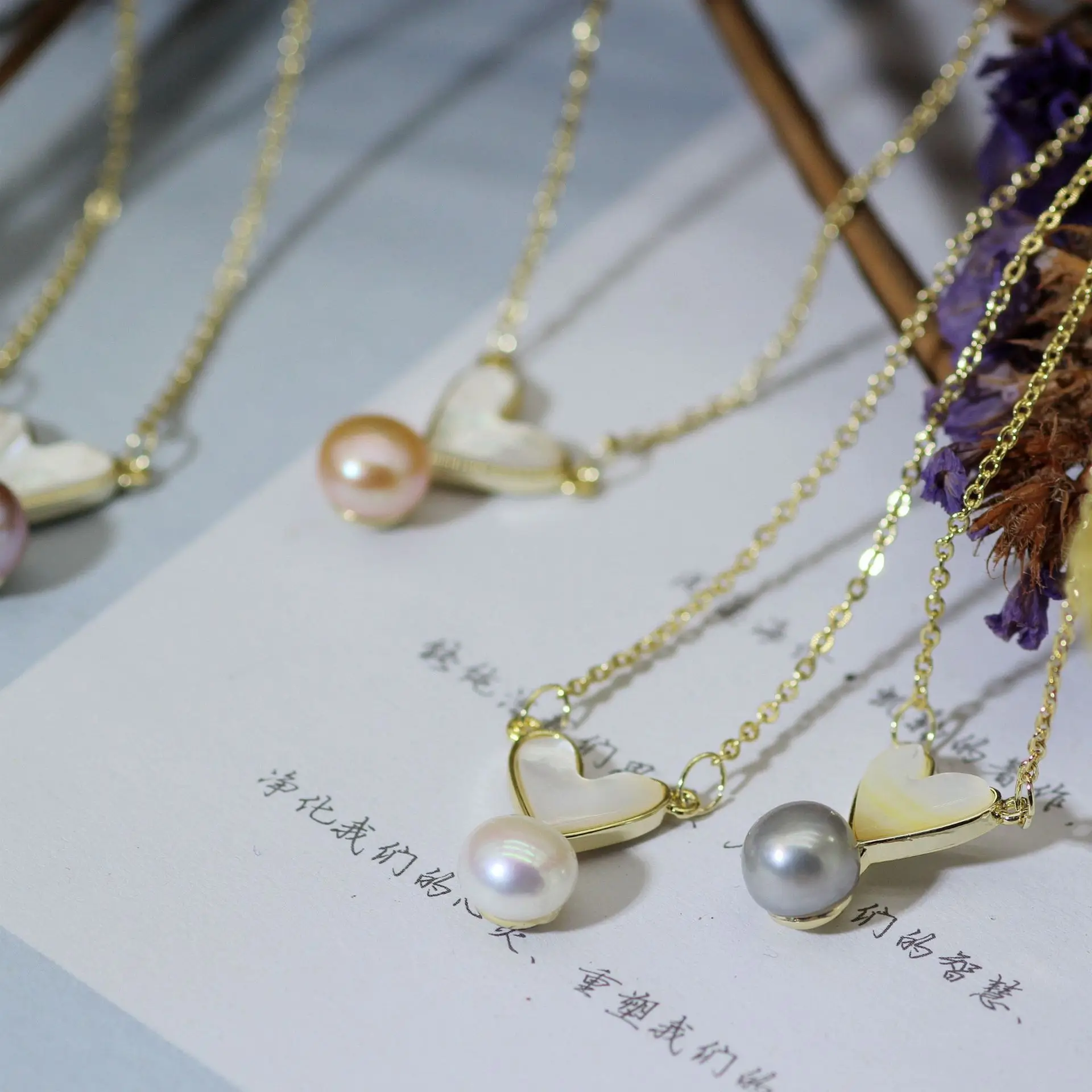 925 Silver Heart Necklace Set with Pearl Drop — feature 18