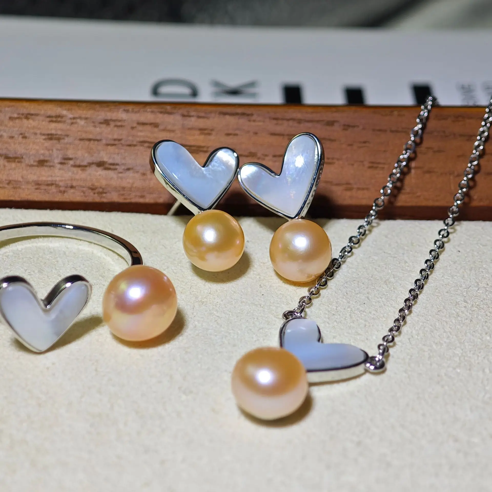 925 Silver Heart Necklace Set with Pearl Drop — feature 31