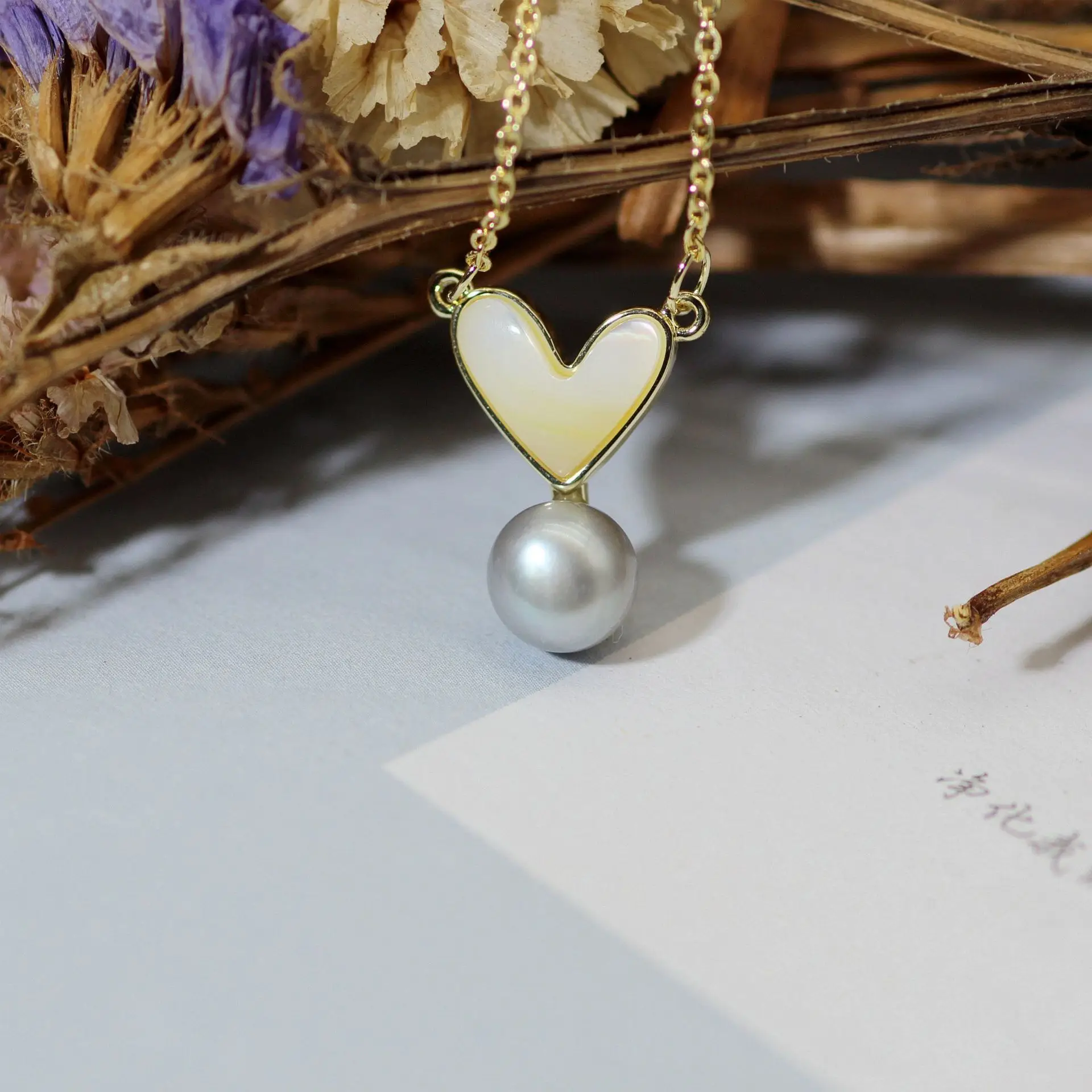 925 Silver Heart Necklace Set with Pearl Drop — feature 6