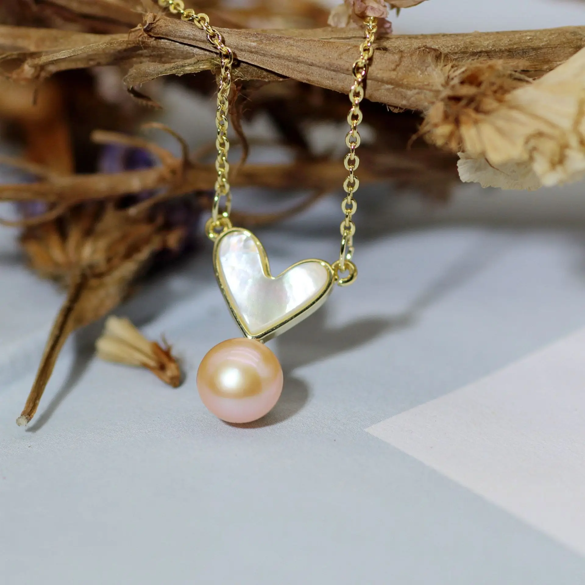 925 Silver Heart Necklace Set with Pearl Drop — feature 8