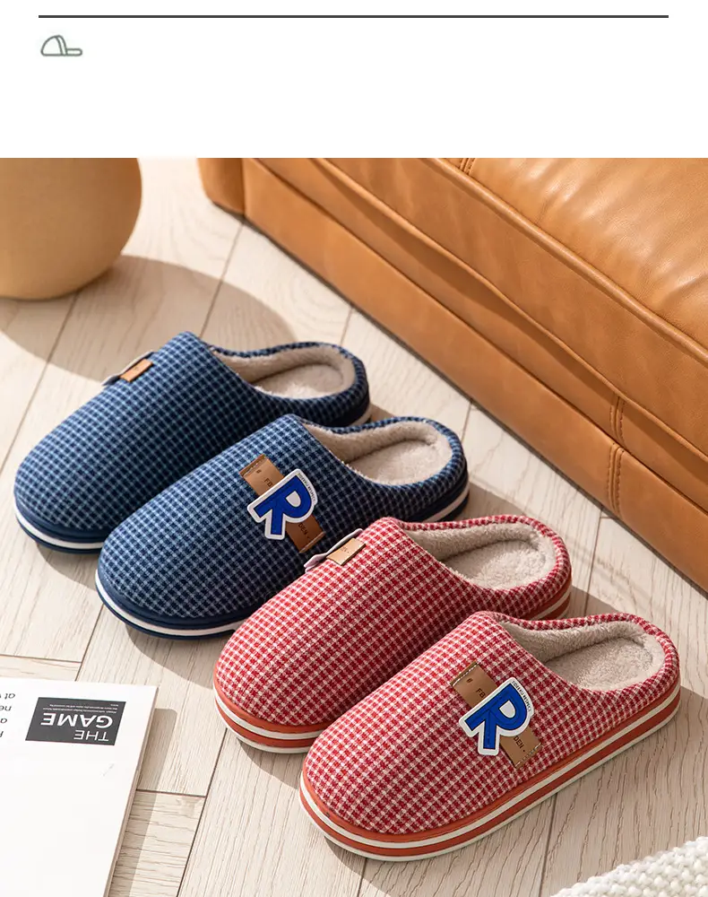 Couple Cotton Slippers Men's Large Size Indoor Non-Slip Warm Fabric Slippers Cixi Home Shoes Couple Style — feature 12