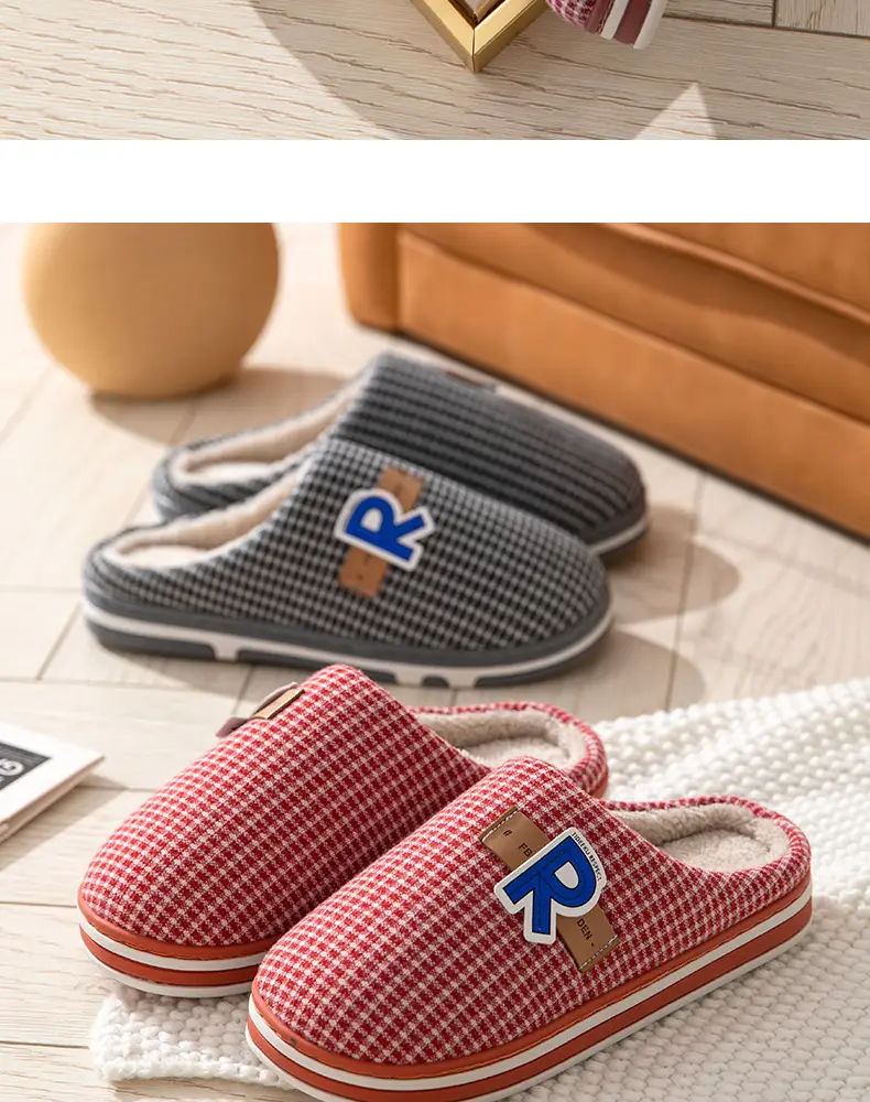 Couple Cotton Slippers Men's Large Size Indoor Non-Slip Warm Fabric Slippers Cixi Home Shoes Couple Style — feature 14