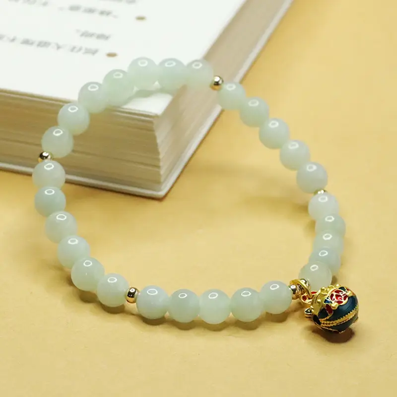 Jadeite Bracelet with Gold Beads and Pearl Drop