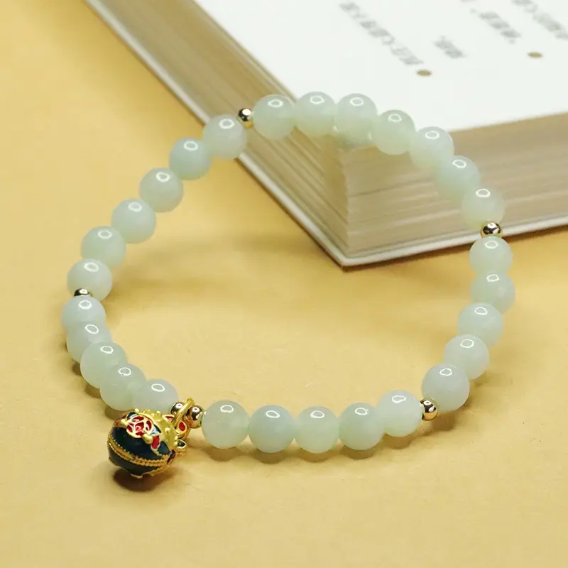 Jadeite Bracelet with Gold Beads and Pearl Drop