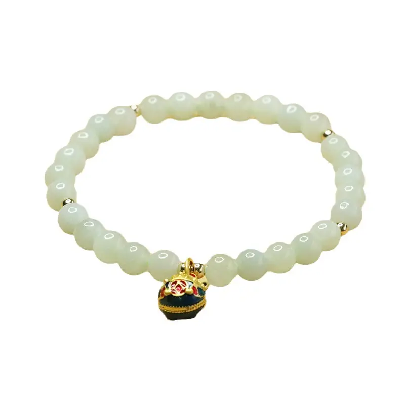 Jadeite Bracelet with Gold Beads and Pearl Drop