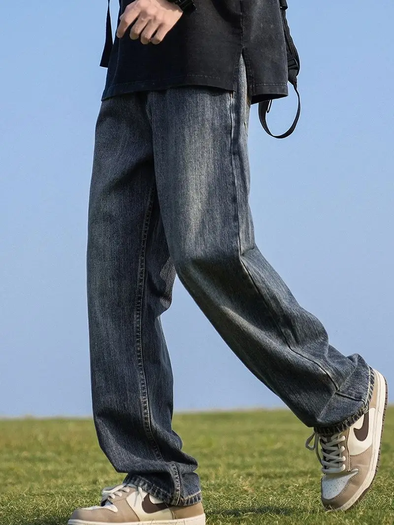 Men Blue Denim Capri Pants Straight Cut Loose Casual