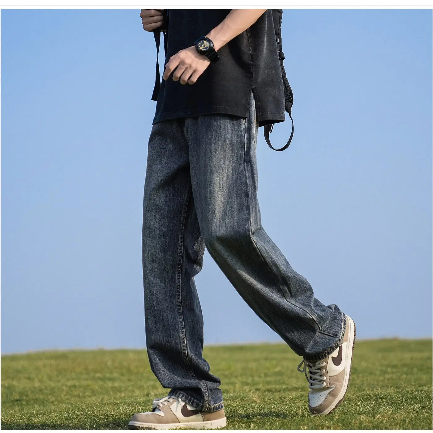 Men Blue Denim Capri Pants Straight Cut Loose Casual — feature 3
