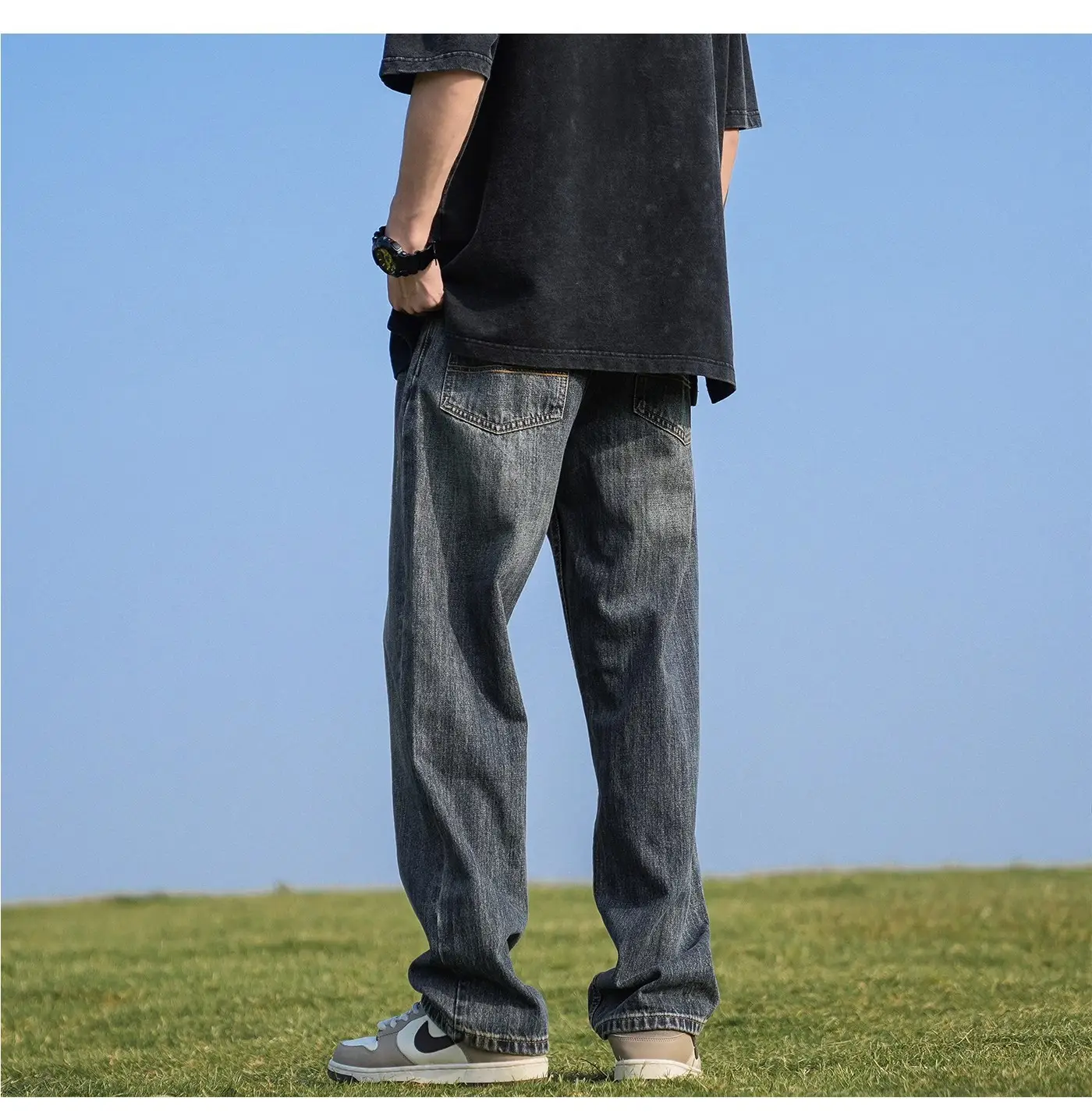 Men Blue Denim Capri Pants Straight Cut Loose Casual — feature 4