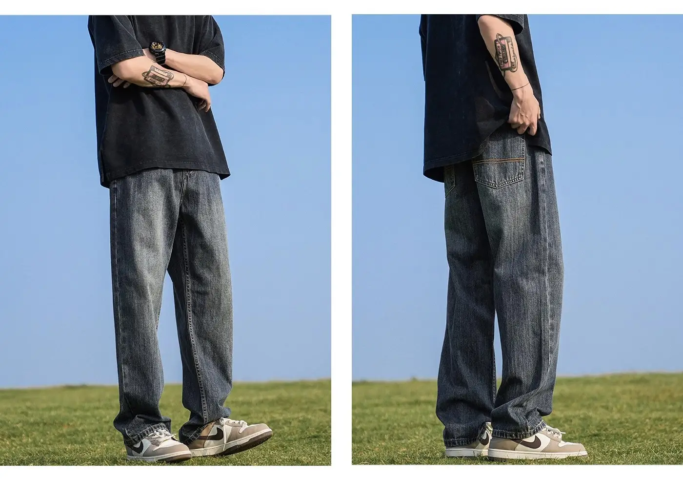 Men Blue Denim Capri Pants Straight Cut Loose Casual — feature 5